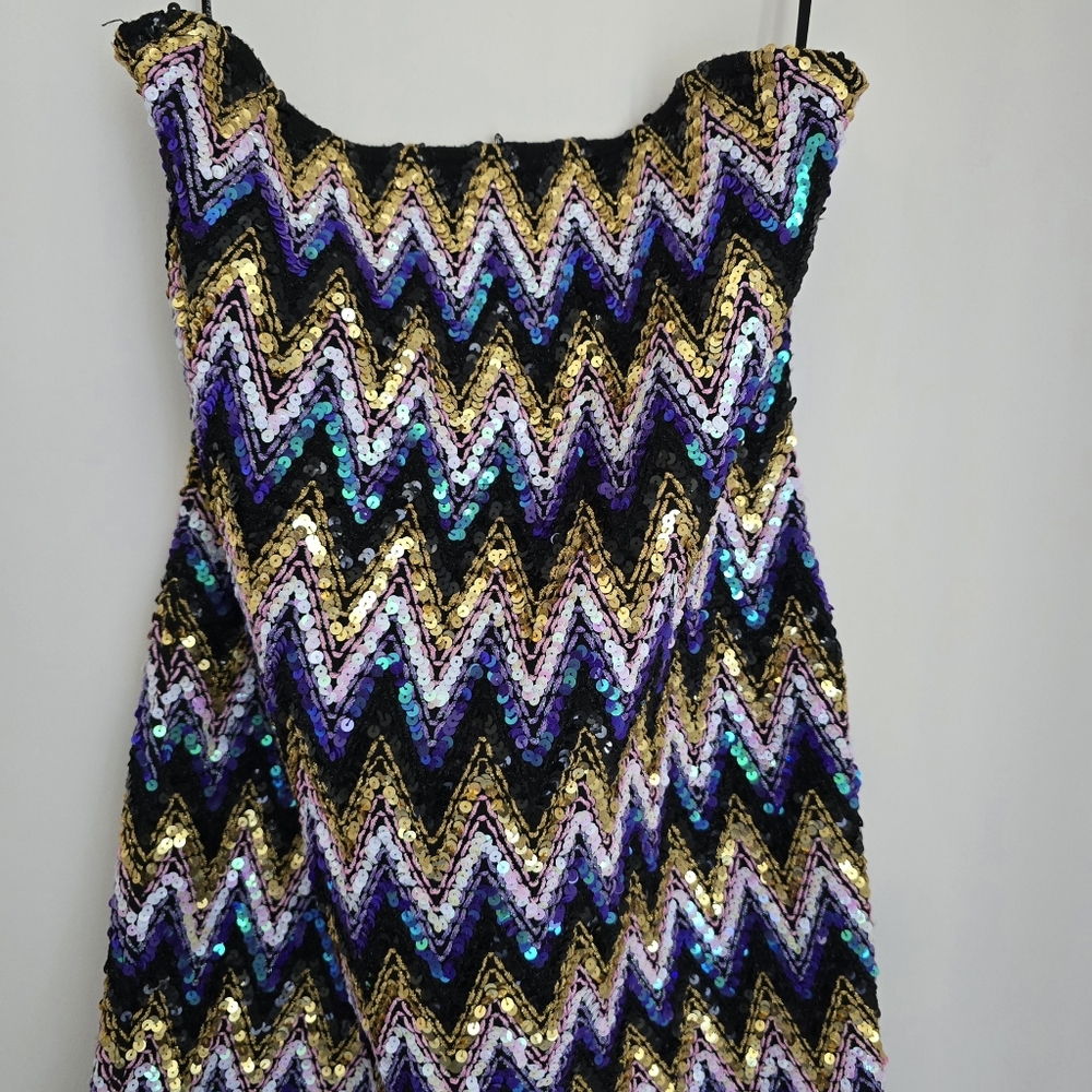 Black Multicolor Sequin Strapless Mini Dress Size… - image 4